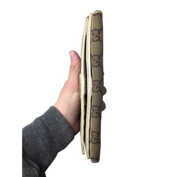 Gucci GG Canvas Beige and White Leather Double Layer Long Wallet - Picture 8 of 16